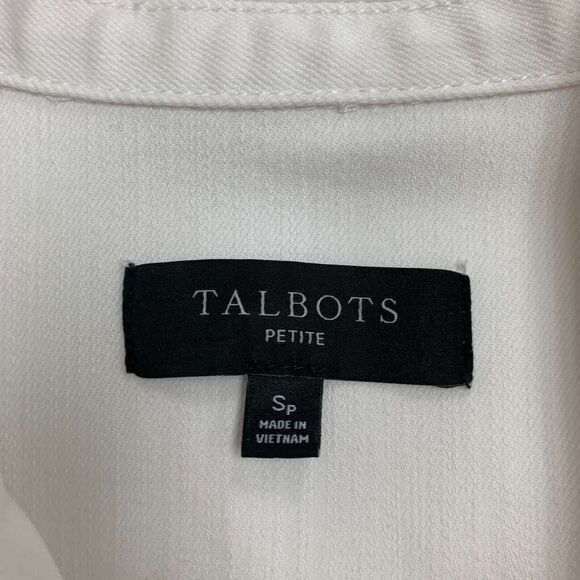 Talbots Button Up Denim Shirt Jacket Womens Petite S Small White Flap Pocket - Picture 7 of 11